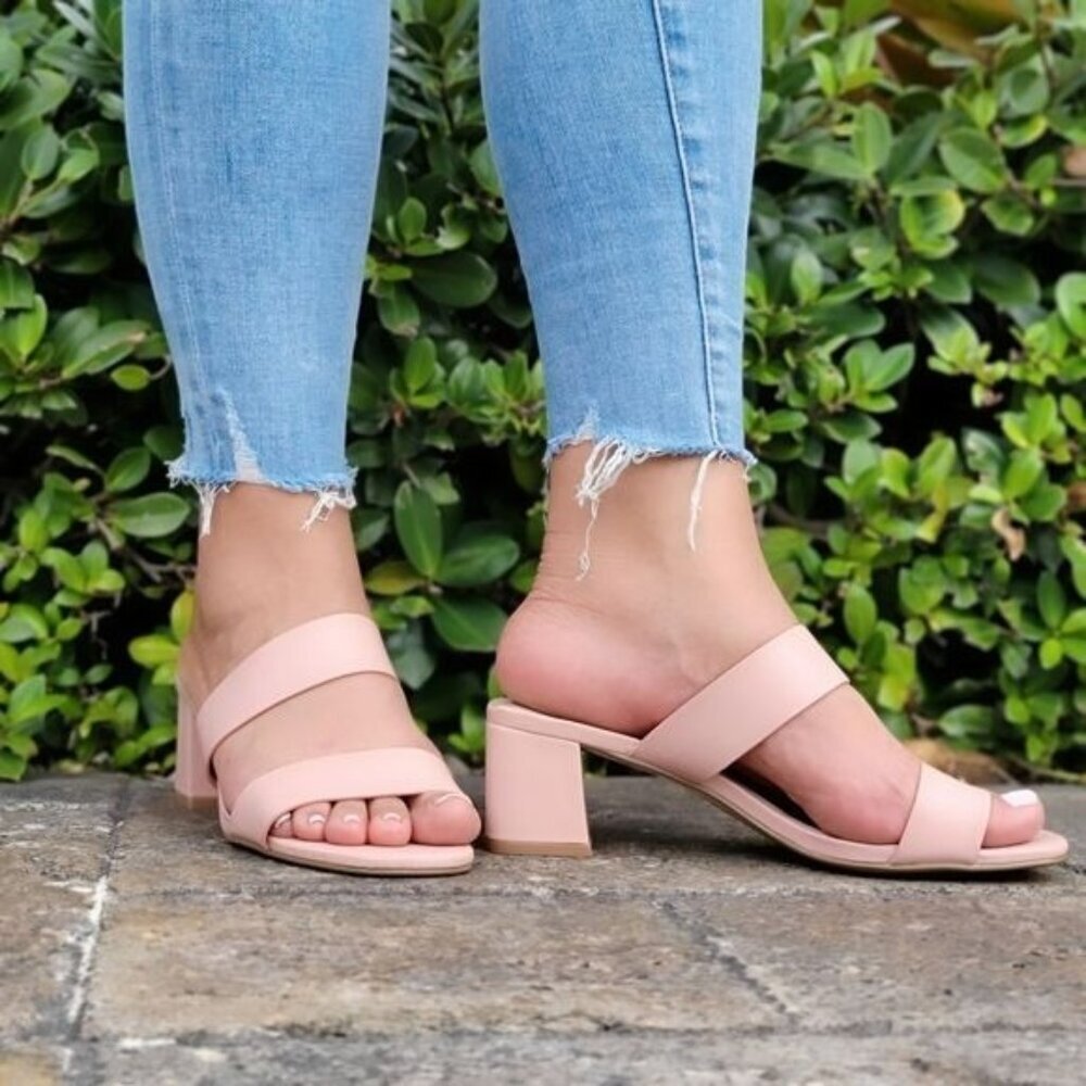 Mauve Square Sole Double Strap Chunky Heel Sandals